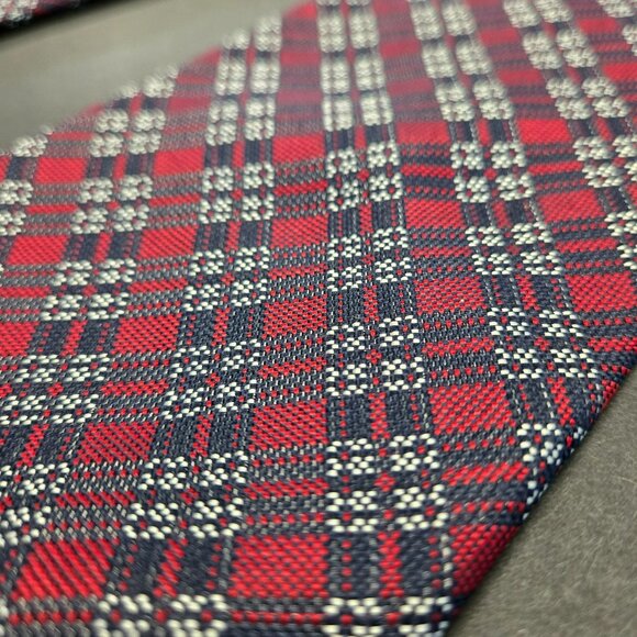 Nordstrom Made In Italy Red & Navy Small Plaid 100% Silk Tie Jacquard 62"x4" - Picture 2 of 7